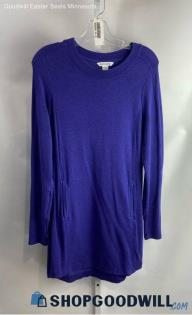 Athleta Women's Heathered Indigo Purple Side Ribbed Pocketed Sweater Dress Sz S