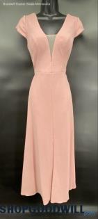 Azazie Women's Pink Illusion Deep V Neck Cap Sleeve Formal Dress - Sz 8