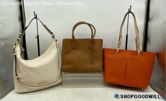 Lot of 3 Michael Kors Beige Orange Brown Tote Shoulder Satchel Womens Leather