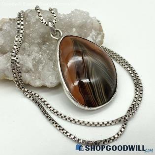 .925 Large Striped Agate Cabochon Necklace 21.20g