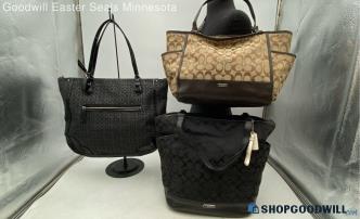 Lot Of 3 Coach Signature Black/Khaki Jacquard Canvas Shoulder Bags/Totes Handbag