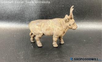 Cast Iron Mini Longhorn Bull Coin Bank Figurine Vintage Collectible Storage