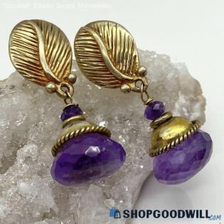 .925 Vermeil Amethyst Dangle Earrings 7.21g