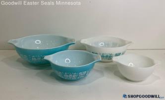 Vtg Pyrex 4pc Butterprint Amish Cinderella Nesting Bowls Set #'s 441 442 443 444