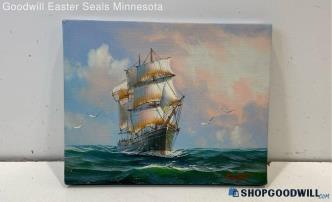 8x10" Taylor Signed Stretched Canvas Nautical Galleon Ship Sailing Painting