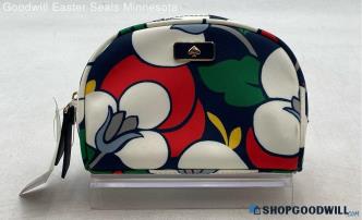 NWT Kate Spade Dawn Breezy Floral Red/White/Blue Nylon Dome Cosmetic Bag Handbag