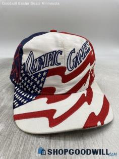 VTG 199 Olympic Games USA Adjustable Strap Cap White/Red/Blue Hat - Sz OS