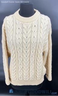 Cabela's for Women Classic Ivory Cable Knit LS Wool Sweater - Sz L