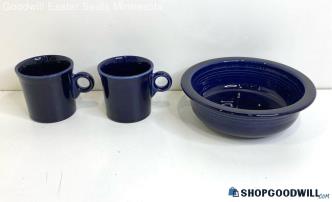 3PC Fiesta Ware HLC Cobalt Blue Mugs & Bowl