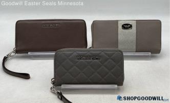 Lot Of 3 Michael Kors Gray/Taupe Leather Wallets/Wristlets Handbags/Purses