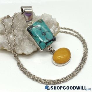 .925 Turquoise & Amber Necklace 15.84g