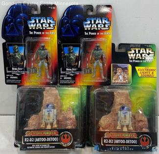 4 VTG 95 Kenner Star Wars Power Of The Force 2 Boba Fett & 2 R2D2 Sealed