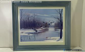 Don Walvatne Signed Matted & Framed Mallard Ducks Landing Art Print 253/350 PU