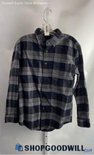 Pendleton Men's Gray/Black Plaid Textured Button Up Long Sleeve Flannel - Sz M