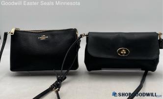 Lot Of 2 Coach Black Pebble Leather Crossbody Handbags/Purses