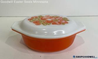 Vtg Pyrex 'Orange Fiesta' 1 1/2 Qt. Lidded Casserole Dish #043