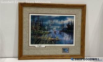 Ken Zylla Faux Signed "Come Rain or Shine" Framed 1991 Stamp Commemorative Print