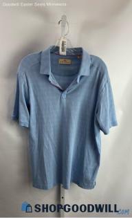 Tommy Bahama Men's Light Blue Patterned Textured 1/4 Button Collared Polo - Sz L