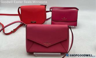 Lot Of 3 Kate Spade Pink/Red Saffiano Leather Flap Crossbody Handbags/Purses