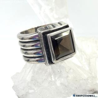 .925 SILPADA Smoky Quartz Ribbed Band Ring Size 8.5, 17.05g