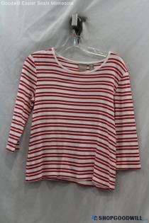 Chico's Women's Red/White Striped 3/4 Sleeve Shirt - Size 4