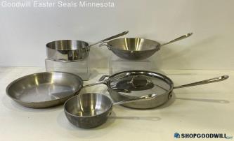 6pc All-Clad Stainless Steel Cookware #1821504 3-Qt Saute Pan w/Lid Skillet Wok+