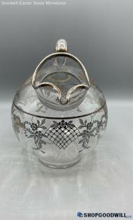 Cambridge Gyro Optic Ball Glass Swirl Water Pitcher Silver Overlay Kitchenware