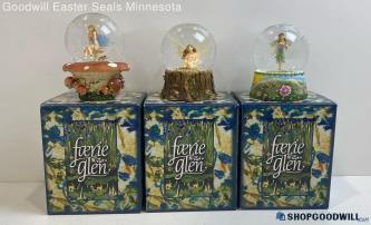 3 Faerie Glen Whimsical Snow Globe - Moonglimmer Terratyme Fernwhisper Realm