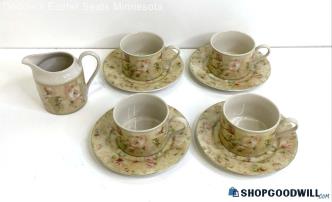 9PC 222 Fifth Cheri Blum Savannah Tea Cups, Saucer Plates & Creamer