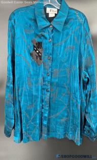 N Touch Women's Teal Polyester blend LS Art Style shirt - Sz 3X