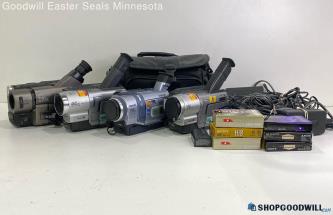 Sony Hi-8 Tape Handycam Camcorder Video Camera Lot of 4 W/Tapes +Cords- Untested