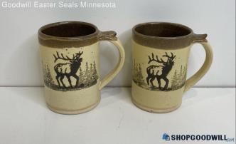 2PC Dakota Stoneware Two Tone Brown Moose Mugs