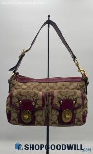 Coach Legacy Signature Khaki/Magenta Canvas Shoulder Bag Handbag/Purse