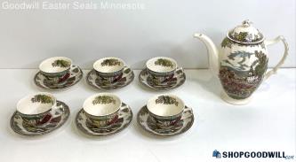 13PC Johnson Bros The Ice House Tea Cups, Saucer Plates & Coffee Pot