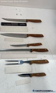 6pc Wm. A. Rodgers Cutlery Wood Handles Serving Fork & Knives Knife Set