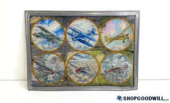 Stained Glass Airplane Models Framed Art Home Decor