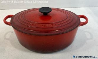 Le Creuset Red Enamel Cast Iron Oval Shaped Dutch Oven