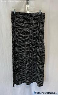 Chico's Women's Black/White Patterned Side Slit Textured Maxi Skirt - Sz 8