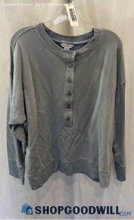 Athleta Women's Pale Blue Lightweight Fleece Lined Henley Sweatshirt - Sz XL