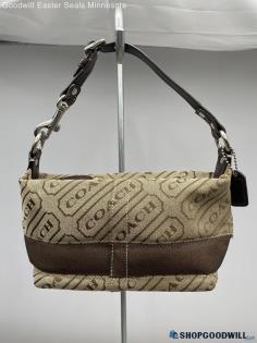 Coach Signature Khaki/Brown Shoulder Bag Womens Jacquard Canvas Handbag/Purse