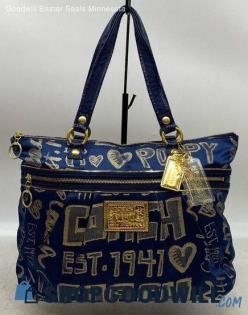 Coach Poppy Blue Gold Tote Womens Canvas