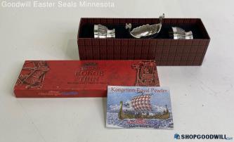 Konge Tinn 3pc Royal Pewter Viking Ship & Cups Set