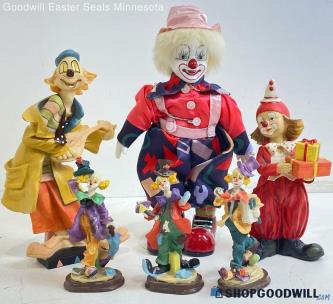 Vintage Clown Porcelain Sculptures Figures