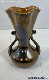 Red Wing Brown & Gold Tone Ceramic Vase 5" Dia X 8" H #505