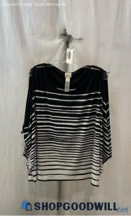 Chico's Women's Black/White Striped Ombre Slv Cutout Shawl Blouse - Sz L/XL