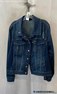 Lane Bryant Women's Dark Blue Washed Button Up Denim Jacket - Sz 22