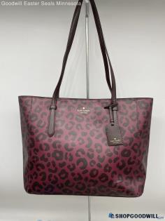 Kate Spade Schuyler Purple Leopard Red Large Tote Womens Leather Handbag/Purse