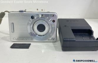 Sony Cybershot 7.2mp Point & Shoot Digital Camera W/SD Card+Charger-Powers on