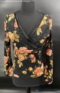 Vanity women's Black & Rose Floral Spandex/Poly LS shirt - Sz L