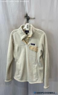 Patagonia Women's White Textured Plush 1/4 Snap Button Pullover Sweater - Sz M